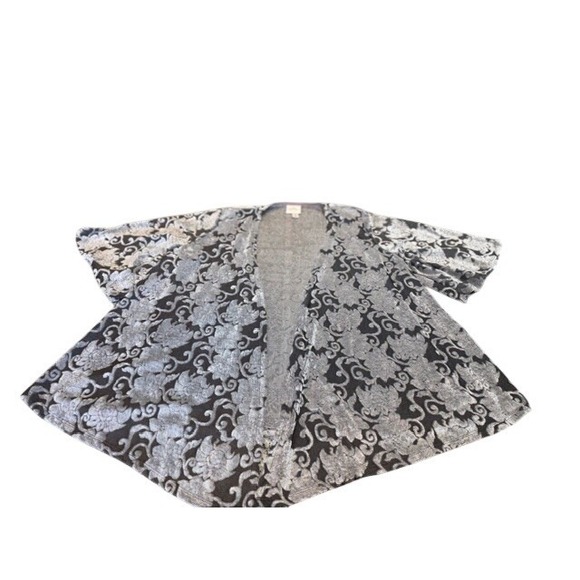 Knox Rose Womens Silver Metallic Floral Velvet Burnout Cardigan Size Medium EUC - Picture 4 of 9